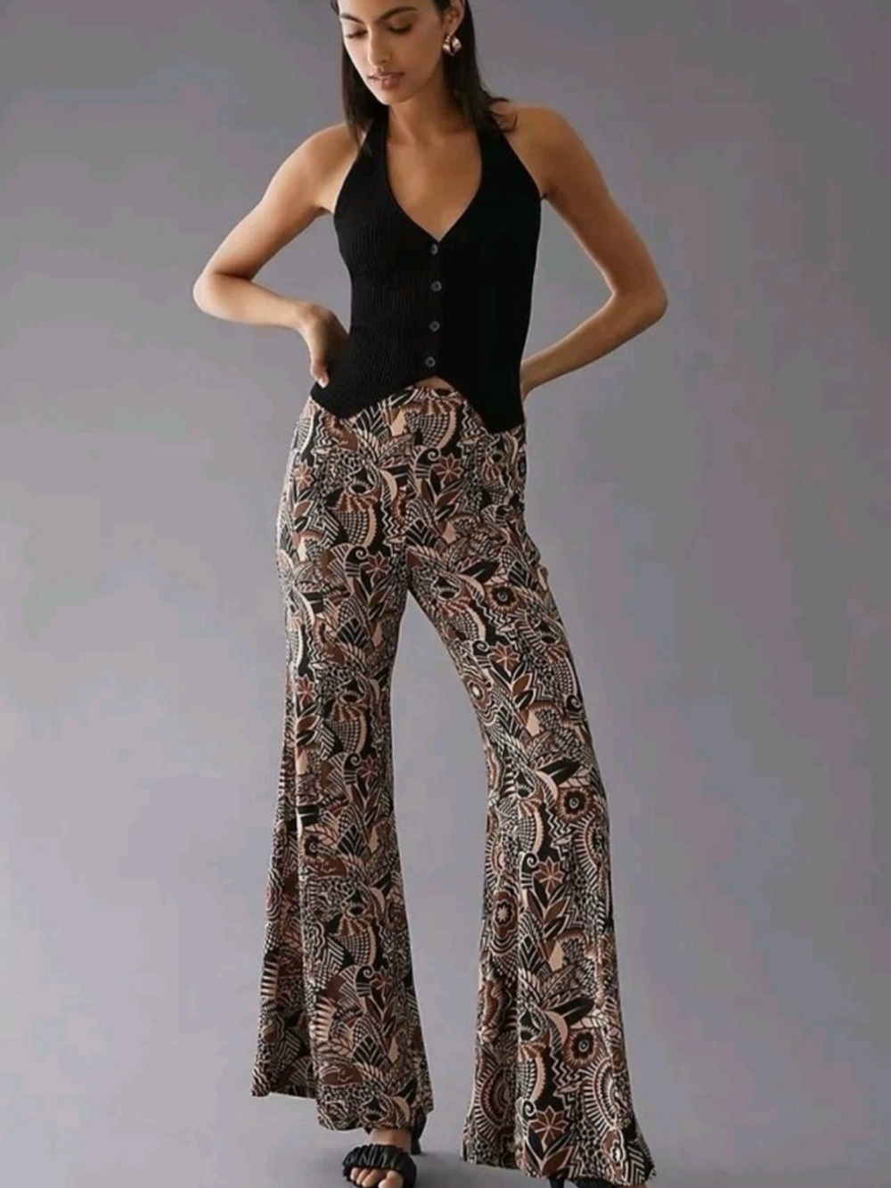 ✨Anthropologie Drapey Flare Pants Boho Print Wide Leg Size 2✨